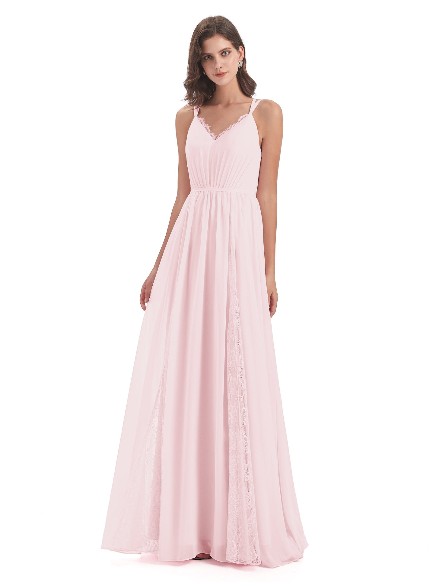 Nathalia Floor Length V-neck Chiffon Bridesmaid Dresses