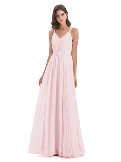 Nathalia Floor Length V-neck Chiffon Bridesmaid Dresses