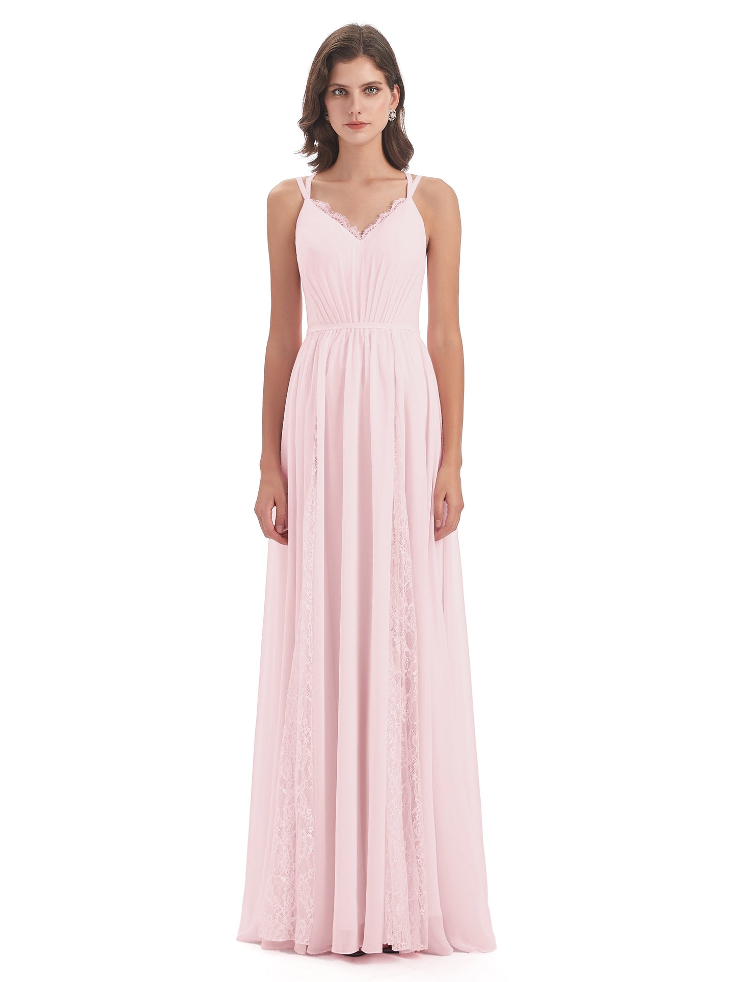 Nathalia Floor Length V-neck Chiffon Bridesmaid Dresses