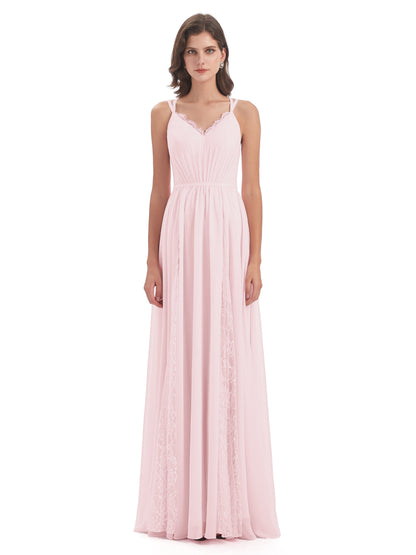 Nathalia Floor Length V-neck Chiffon Bridesmaid Dresses