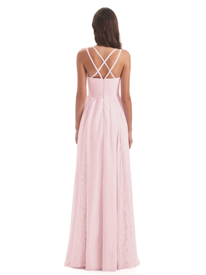 Nathalia Floor Length V-neck Chiffon Bridesmaid Dresses