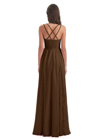 Nathalia Floor Length V-neck Chiffon Bridesmaid Dresses