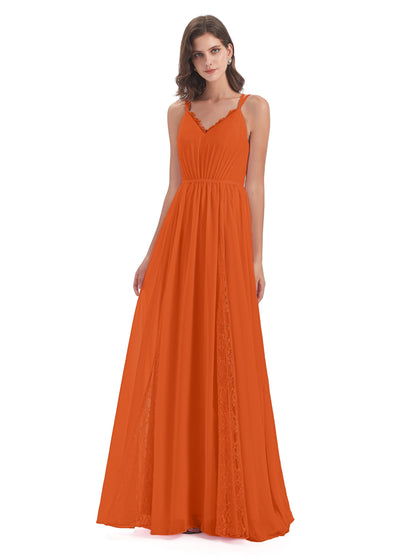 Nathalia Floor Length V-neck Chiffon Bridesmaid Dresses