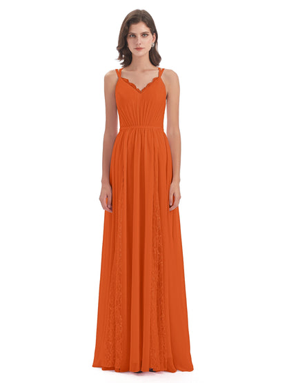 Nathalia Floor Length V-neck Chiffon Bridesmaid Dresses