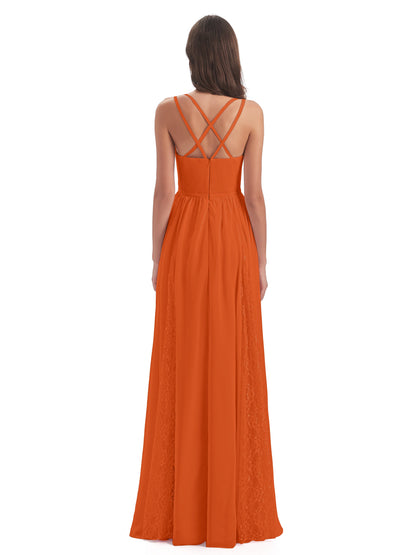 Nathalia Floor Length V-neck Chiffon Bridesmaid Dresses