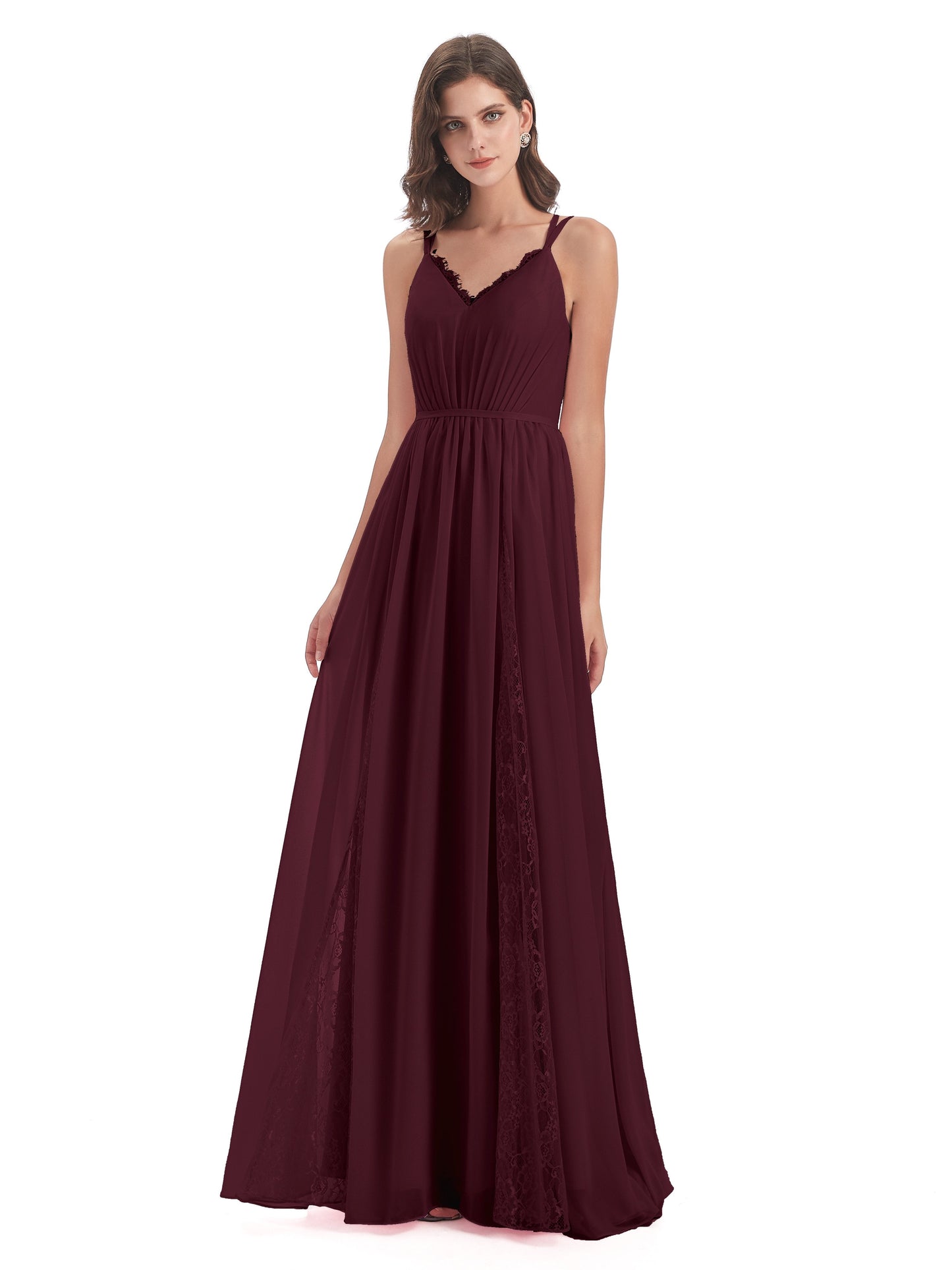 Nathalia Floor Length V-neck Chiffon Bridesmaid Dresses