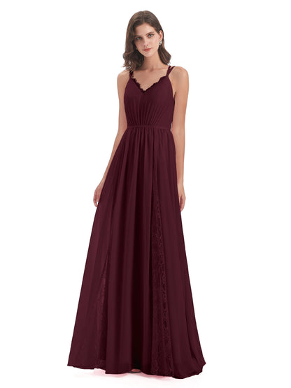 Nathalia Floor Length V-neck Chiffon Bridesmaid Dresses