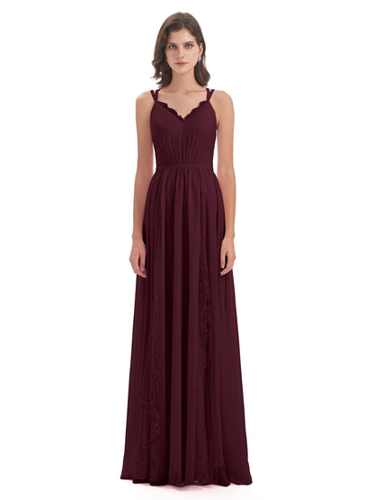 Nathalia Floor Length V-neck Chiffon Bridesmaid Dresses