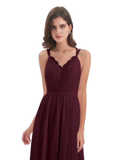 Nathalia Floor Length V-neck Chiffon Bridesmaid Dresses