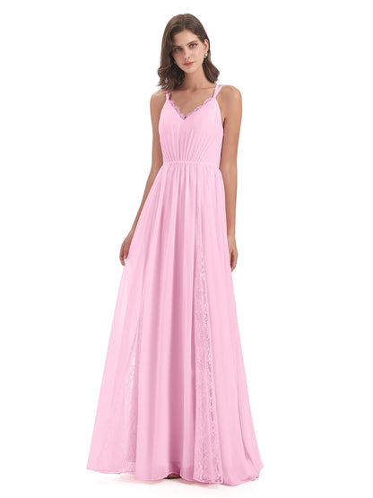 Nathalia Floor Length V-neck Chiffon Bridesmaid Dresses