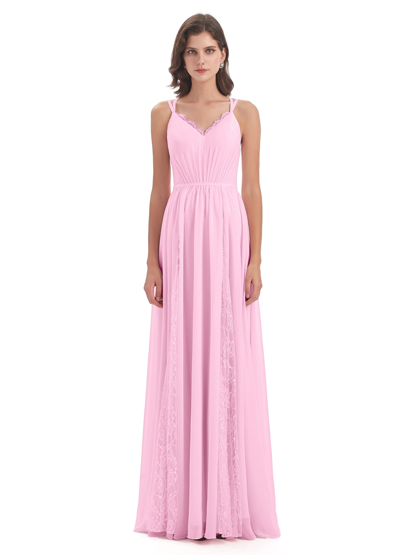 Nathalia Floor Length V-neck Chiffon Bridesmaid Dresses