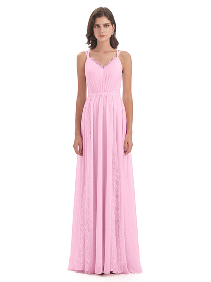 Nathalia Floor Length V-neck Chiffon Bridesmaid Dresses