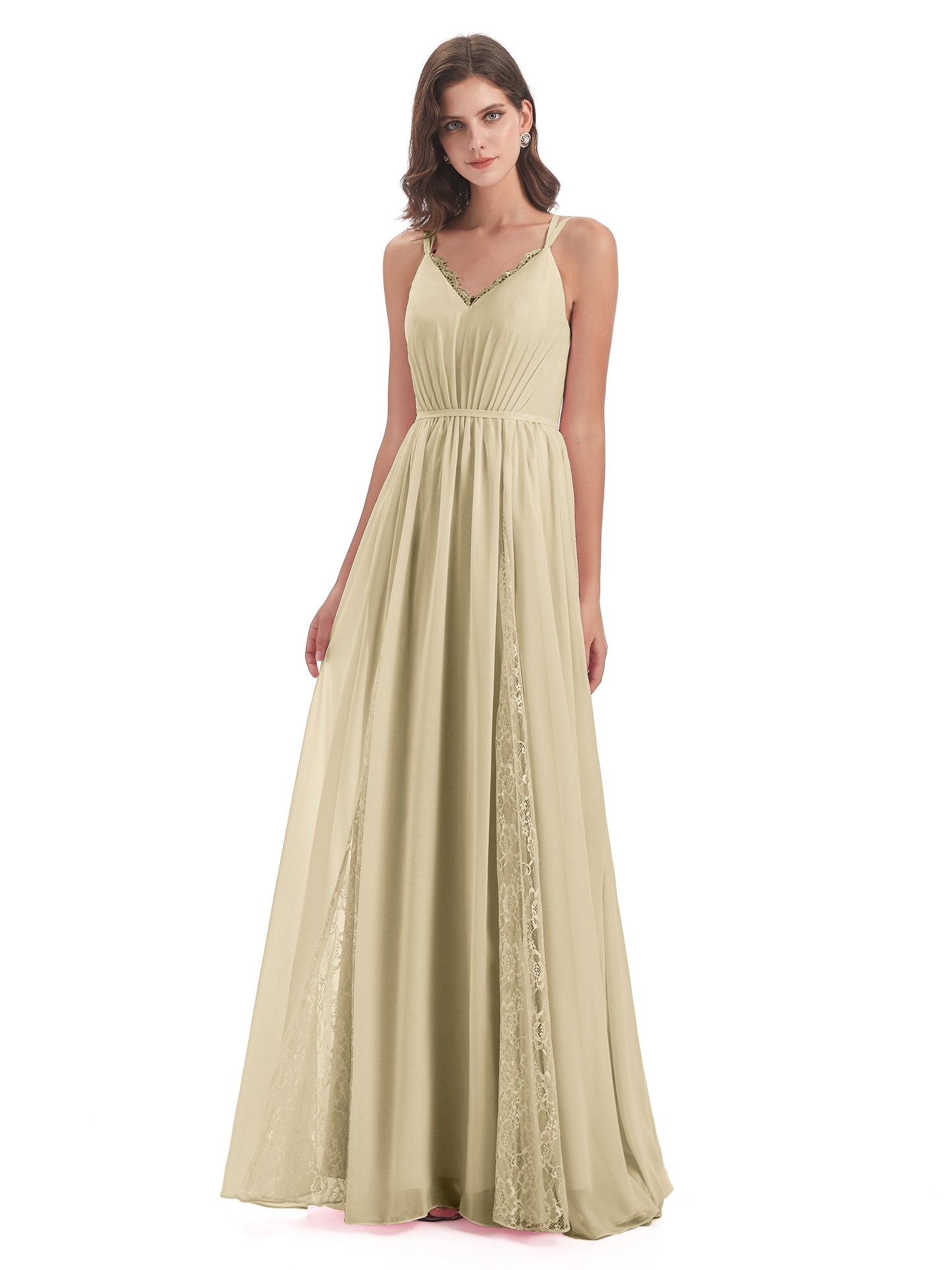 Nathalia Floor Length V-neck Chiffon Bridesmaid Dresses