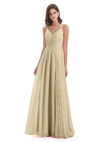 Nathalia Floor Length V-neck Chiffon Bridesmaid Dresses