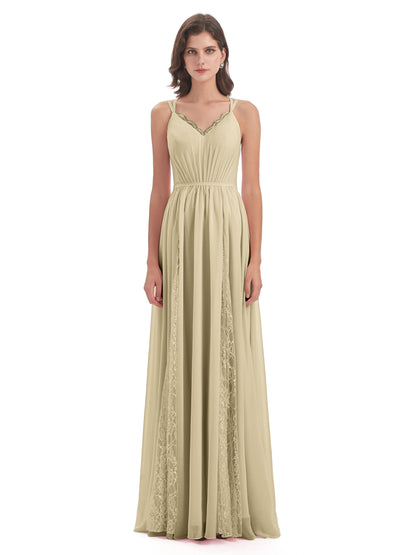 Nathalia Floor Length V-neck Chiffon Bridesmaid Dresses
