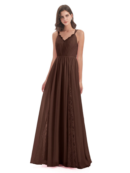 Nathalia Floor Length V-neck Chiffon Bridesmaid Dresses