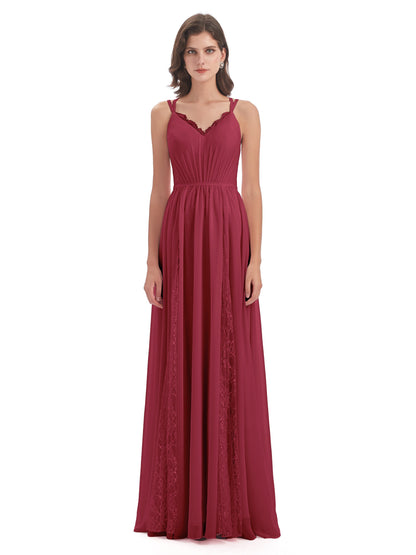 Nathalia Floor Length V-neck Chiffon Bridesmaid Dresses