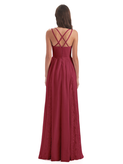 Nathalia Floor Length V-neck Chiffon Bridesmaid Dresses