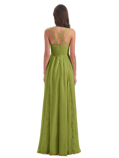 Nathalia Floor Length V-neck Chiffon Bridesmaid Dresses