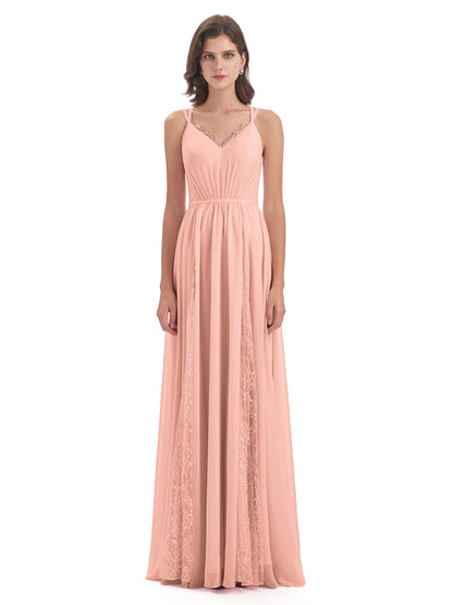 Nathalia Floor Length V-neck Chiffon Bridesmaid Dresses