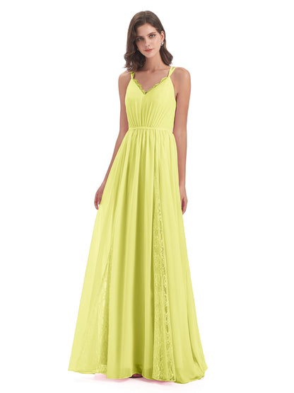 Nathalia Floor Length V-neck Chiffon Bridesmaid Dresses