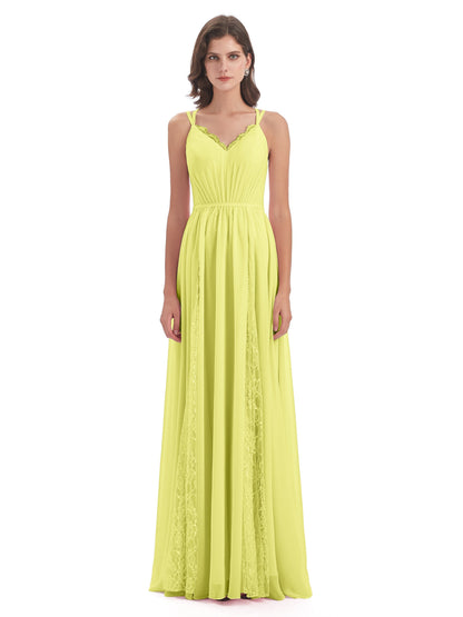 Nathalia Floor Length V-neck Chiffon Bridesmaid Dresses
