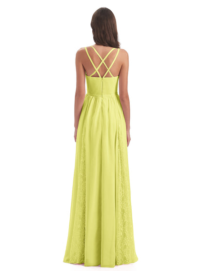 Nathalia Floor Length V-neck Chiffon Bridesmaid Dresses