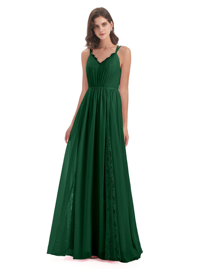 Nathalia Floor Length V-neck Chiffon Bridesmaid Dresses