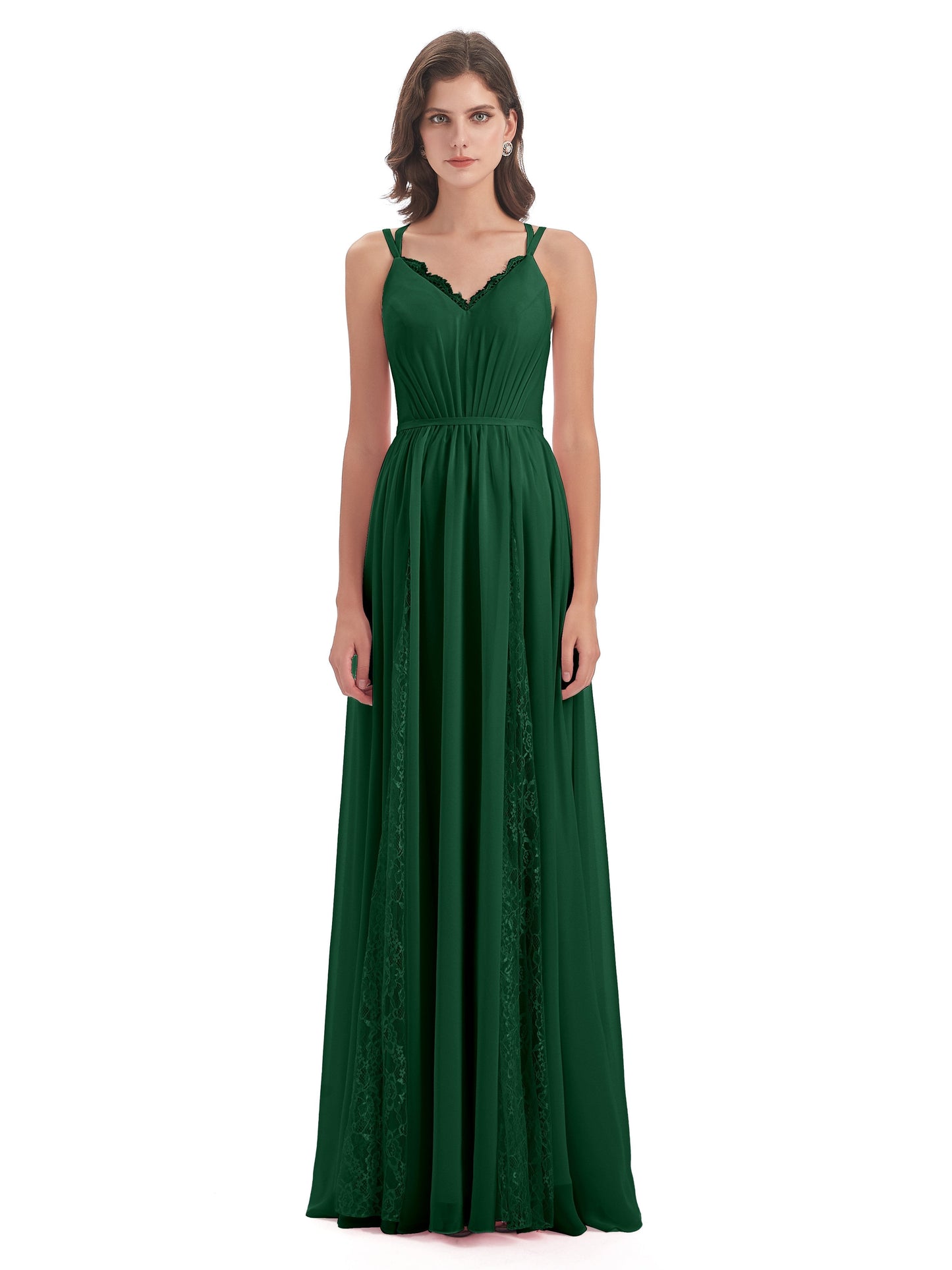 Nathalia Floor Length V-neck Chiffon Bridesmaid Dresses