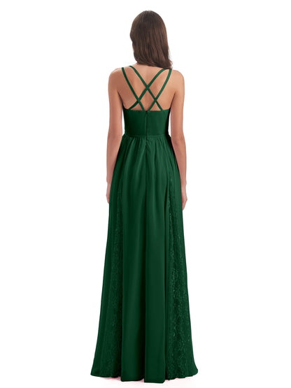 Nathalia Floor Length V-neck Chiffon Bridesmaid Dresses