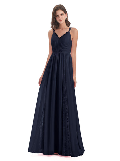 Nathalia Floor Length V-neck Chiffon Bridesmaid Dresses