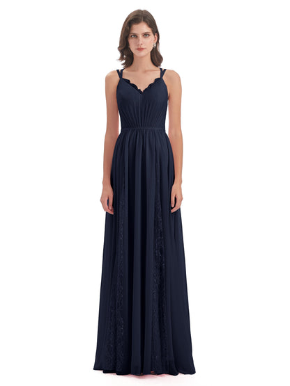 Nathalia Floor Length V-neck Chiffon Bridesmaid Dresses