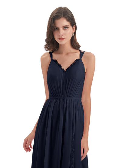 Nathalia Floor Length V-neck Chiffon Bridesmaid Dresses