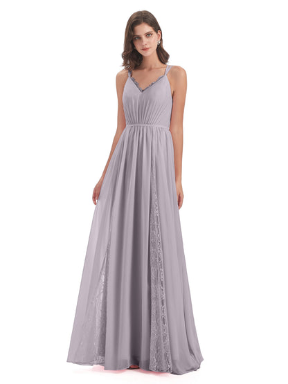 Nathalia Floor Length V-neck Chiffon Bridesmaid Dresses