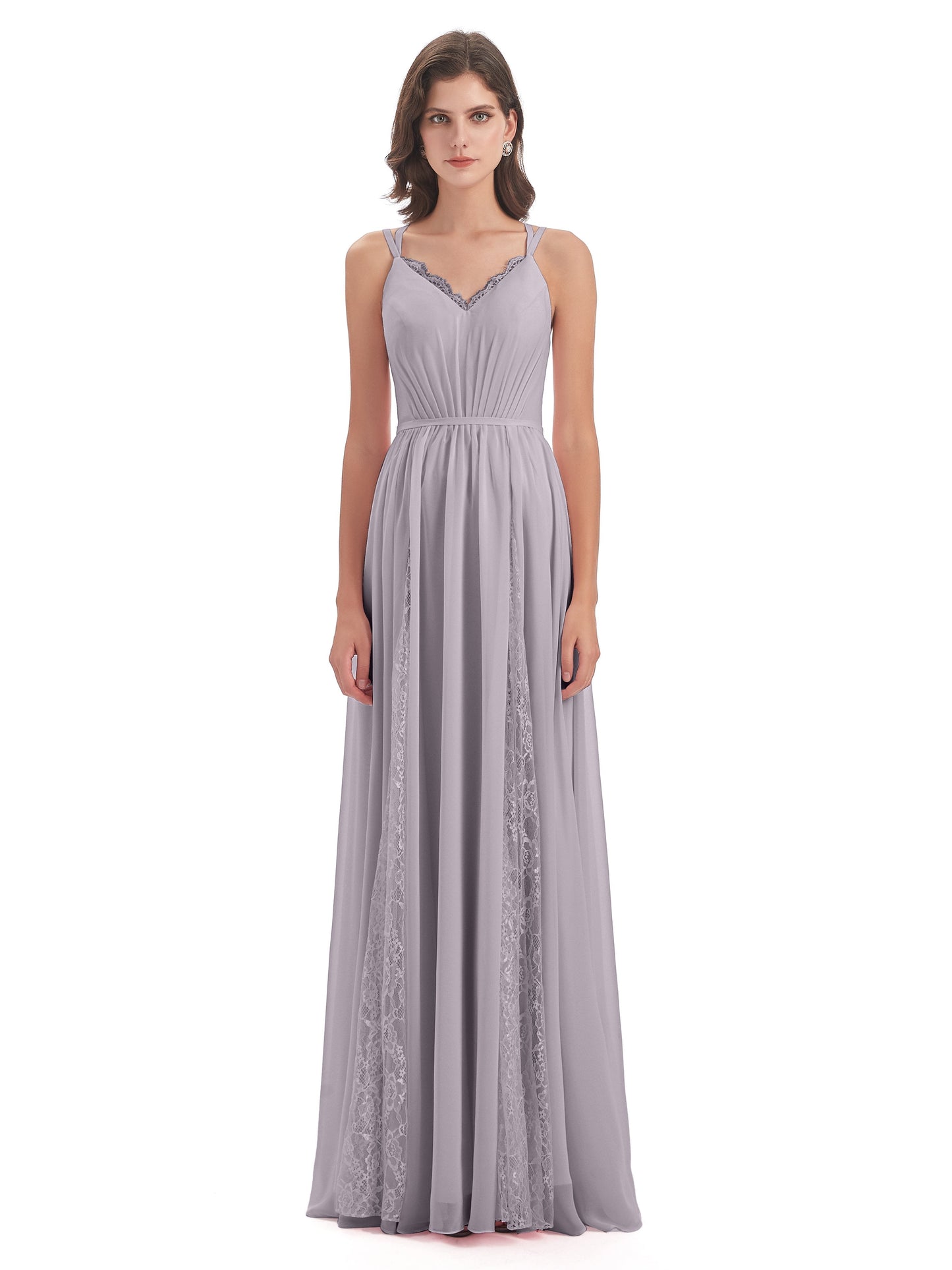 Nathalia Floor Length V-neck Chiffon Bridesmaid Dresses