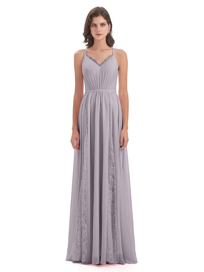 Nathalia Floor Length V-neck Chiffon Bridesmaid Dresses