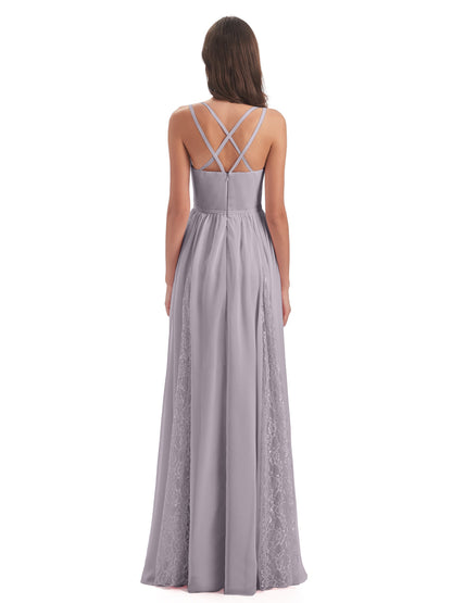 Nathalia Floor Length V-neck Chiffon Bridesmaid Dresses