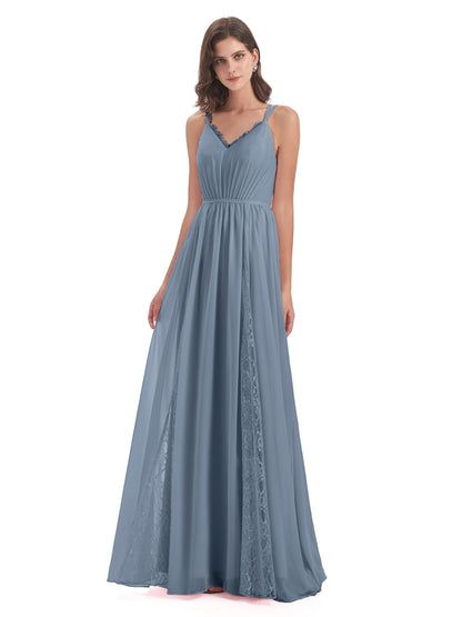 Nathalia Floor Length V-neck Chiffon Bridesmaid Dresses