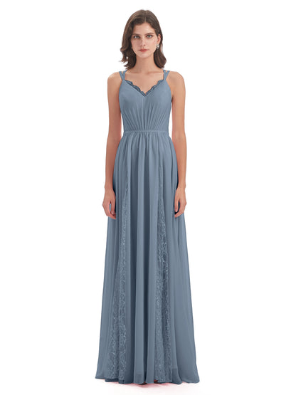 Nathalia Floor Length V-neck Chiffon Bridesmaid Dresses