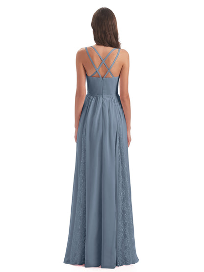 Nathalia Floor Length V-neck Chiffon Bridesmaid Dresses