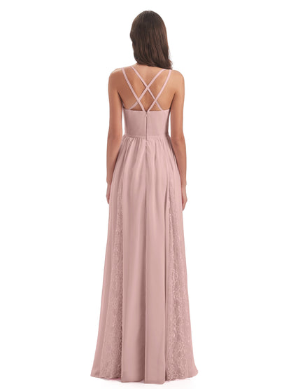 Nathalia Floor Length V-neck Chiffon Bridesmaid Dresses