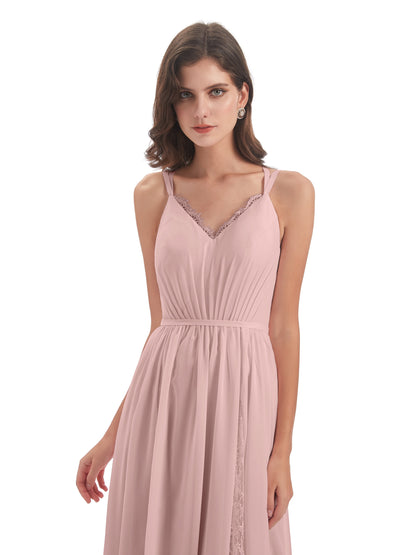 Nathalia Floor Length V-neck Chiffon Bridesmaid Dresses