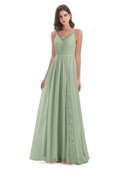 Nathalia Floor Length V-neck Chiffon Bridesmaid Dresses