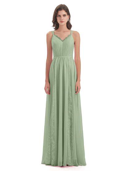 Nathalia Floor Length V-neck Chiffon Bridesmaid Dresses