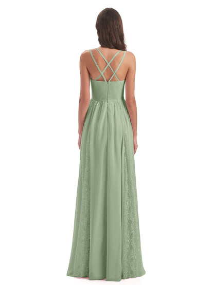 Nathalia Floor Length V-neck Chiffon Bridesmaid Dresses