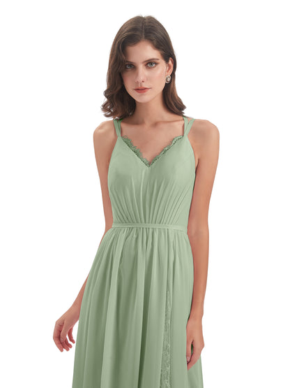 Nathalia Floor Length V-neck Chiffon Bridesmaid Dresses