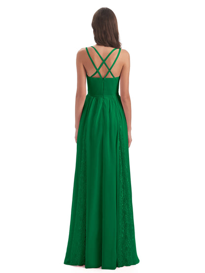 Nathalia Floor Length V-neck Chiffon Bridesmaid Dresses