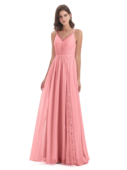 Nathalia Floor Length V-neck Chiffon Bridesmaid Dresses