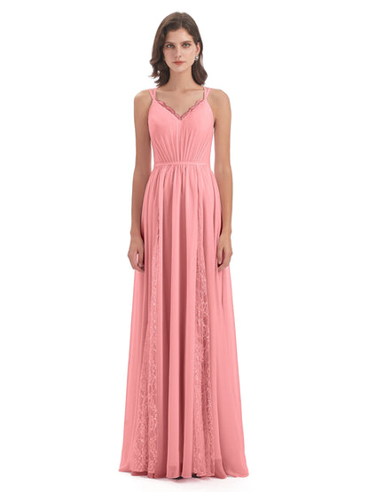Nathalia Floor Length V-neck Chiffon Bridesmaid Dresses