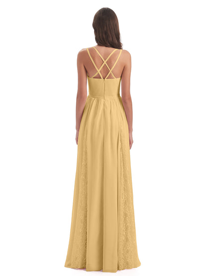 Nathalia Floor Length V-neck Chiffon Bridesmaid Dresses
